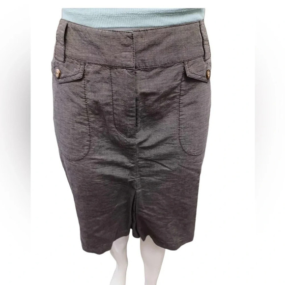 Casual Bandolera Linen Blend Grey Midi  Skirt Size 40 - Picture 7 of 10